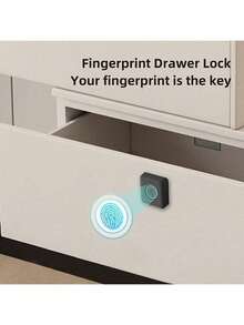 K16双门指纹柜锁，一键解锁，适用于家庭/办公室，小巧ABS智能生物识别锁，适用于文件柜/鞋柜，电池供电（不含AAA电池），安装简便 - 黑色 - 查看 4