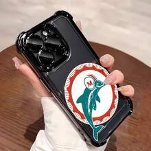 Funda divertida con el logotipo del equipo Dolphin Miami, compatible con teléfonos ,  17,  16 Pro Max,  15 Pro Max,  13 y  12. Fabricada en TPU, ofrece protección contra golpes y caídas. Perfecta para aficionados al deporte, regalos de verano, familiares, amigos y celebraciones en días de partido. - Negro - Ver 4