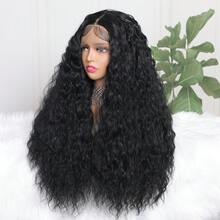 13X4 Full Lace Frontal Synthetic Wigs Deep Wave 180%Density Glueless Wig Preplucked Daily Party Wedding Gifts Black Color - 黑色 - 查看 3