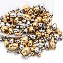 20-50pcs/Pack Stainless Steel Rice Beads, Tarnish Resistant Genuine Gold Plated Oval Loose Beads For DIY Jewelry Making - Rice Beads - View 5