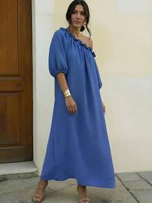 New Fashion Women Europe And The United States Fashion Loose Comfortable Holiday Elegant Women's Dress - Royal Blue - View 3