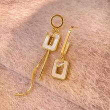Asymmetrical Drip Oil Square Pendant Earrings For Women, Personalized Versatile Tassel Earrings For Daily, Party, And Gathering - Earrings - View 5