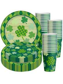 10pcs St. Patrick's Day Tableware Set Lucky Green Clover Plate Irish Festival Party Plate St. Patrick's Day Plates Cup And Napkin Plates Napkins 10 Guests - Multicolor - View 6