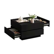 Funktionaler Couchtisch Für Das Wohnzimmer, 360° Drehbar, Drehbare Tischplatte Mit 2 Ablagen Und Stauraum, Gestell Wohnzimmerbeistelltisch Schwarz, 60*60*38 Cm - Black - View 6