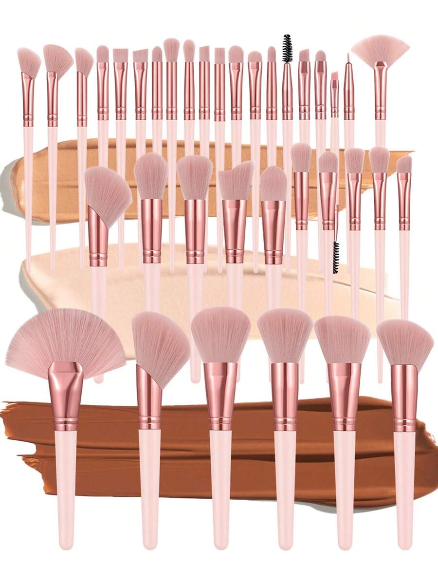 Eid Al-Fitr 36pcs/1pc Soft Makeup Brush Set, Including Powder Brush, Blush Brush, Contour Brush, Highlighter Brush, Foundation Brush, Nose Shadow Brush, Eyeshadow Brush, Eyebrow Brush, Lip Brush, And Detail Brush; Suitable For Beginner Makeup, Professional Makeup Artistry, And Makeup Beginners' Practice - Pink - View 1