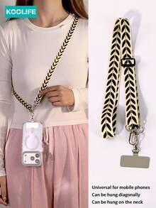 Koolife 1pc Adjustable Long Crossbody Phone Lanyard, Leaf Texture Wide Fabric Strap With Rotatable Metal Clip, INS Style Durable Anti-Chafing Fashion Accessory, Hands-Free For Outdoor Travel Daily Use, Fit For Phone Neck/Shoulder Hanging & Small Wallet Compatible With Android And Most Smartphone,Gifts For Mother, Family, Friends, Kids, Birthday, Holiday Phone Chain - Multicolor - View 2