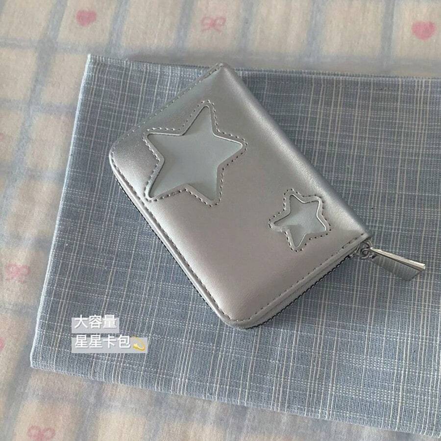 Korean Style Star Card Holder, Minimalist Fashion Portable Multi-Functional Travel Document Purse. - màu đen - Xem 1