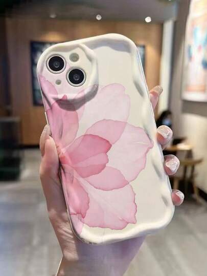Lotus Floral Cream Wavy Edge Stylish Thick Anti-Drop Phone Protective Case Compatible With Iphone 17/17 Pro/ 15 Pro Max/ 16/16 Pro/16 Pro Max/16 Plus/15 XR/7/8/15 Pro Max/12 Pro Max/13 Pro Max/14 Pro Max, 13, 14, 11, 12, 14, Phones