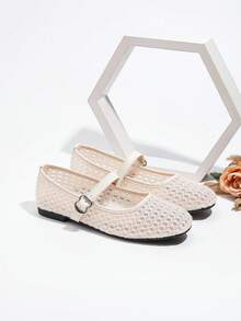 1双少女时尚蕾丝平底乐福鞋，休闲套脚鞋，适合户外活动，大童蕾丝春季皮鞋，适合派对和工作场合。 - 杏色 - 查看 7