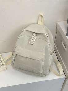 2026 New Minimalist And Versatile Solid Color Corduroy Backpack For Women, Adjustable For Daily Use, School And Travel, Gift - 杏色 - 查看 2