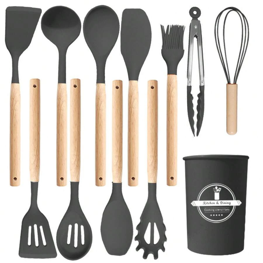 Silicone Kitchen Utensils Set 12 Pieces Heat Resistant For Non-Stick Pans - Dark Grey - View 1