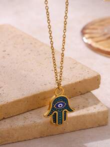 Steel Zirconia Devil's Eye Necklace Fashionable Versatile Lockbone Chain Oil Drop Pendant Unisex Jewelry Accessory Christmas Jewelry - N07692 - View 9