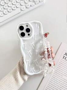 Transparent Glossy Bowknot Cream Pattern Cartoon Phone Case With Chain, Compatible With IPhone 14, 14 Pro, 14 Pro Max, 13, 13 Pro, 13 Pro Max, 11, 17 Pro, 17 Air, 17 Pro Max, Galaxy S24, A04, A12, A13, A14, A23, A24, A32, A33, A51, A52, A53, A54, A72, S20 FE, Redmi 9, Redmi 9A, Shockproof Protective Cover - Multicolor - View 2
