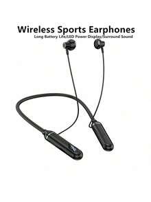 1 件时尚颈带设计按钮控制柔软舒适硅胶柔性颈带 HiFi 立体声无线耳机，时尚无线音乐耳机