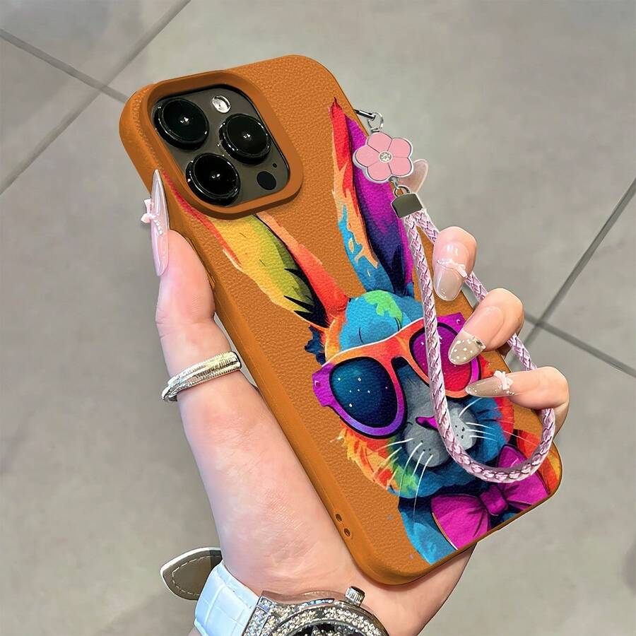 Protetores para celular Con Correa De Mano+con Patrón Anti-Caída Patrón Conejo Colorido Estilo Trendy, compatible con iPhone13/14ProMax,16/16Pro/16Plus/16ProMax,11/11Pro/11ProMax,12/12Pro/12ProMax,13/13Pro/13ProMax,14/14Plus/14Pro/14ProMax,15/15Pro/15Plus/15ProMax,un regalo de cumpleaños ideal para amigos y seres queridos. - Marrón - Ver 1