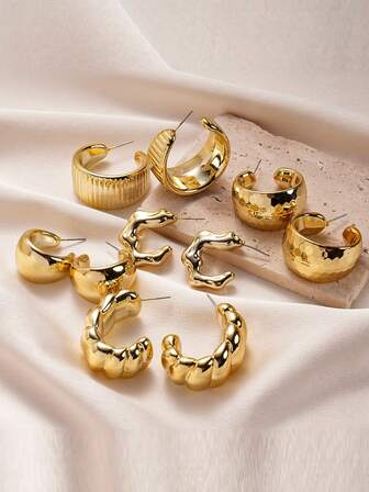 6-20pcs/Set C-Shape Water Drop & Twist Geometric Earrings Set