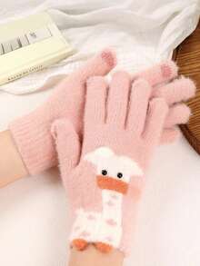 1 par de guantes de mujer con estilo coreano y diseño de dibujos animados, guantes de punto gruesos y cálidos con cinco dedos aptos para pantalla táctil, para deportes, ciclismo, actividades al aire libre, estudiantes, otoño/invierno, adecuados como regalo para el Día de San Valentín, temporada de regreso a clases, vacaciones - Multicolor - Ver 6