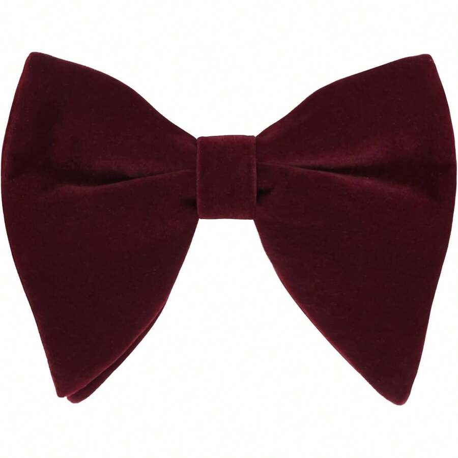 Oversize Velvet Pre-Tied Bow Tie For Men Solid Color Formal Tuxedo Accessory Adjustable Fit - 056-maroon(velvet) - View 1