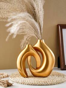 2pcs/Set White/Gold/White Dual-Tone Vases, Decorative Vases, Home Decor, Minimalist Nordic Bohemian Style, Suitable For Living Room, Bookshelf, Dining Table, Bedroom, Fireplace, Porch, And Also A Great Gift For Holidays - Multicolor - View 9