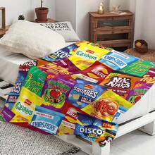 1pc Interesting Potato Chip Snack Lover Blanket, With Vivid Candy And Snack Print Design, Suitable For Home, Travel, Gift, Sofa Throw - Multicolor - View 9