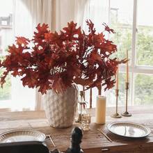 Artificial Fall Oak Tree Leaves Stems 8 PCS, Fall Decorations For Indoor Outdoor Halloween Than1ks 1giving Farmhouse Arrangement Decorations For Front Door Wedding Centerpieces In Autumn - 橡樹葉(橙紅色) - 查看 6