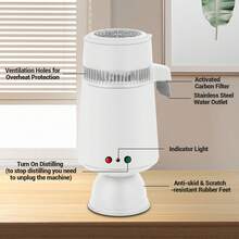 Destilador de agua – Filtro purificador de agua pura de 4 l, 1.05 galones, fabricante de agua destilada de 750 W, destilador interior de acero inoxidable, máquina de fabricación de agua para encimera - Blanco - Ver 3