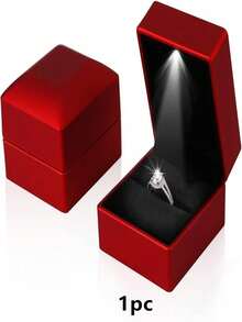 Square LED Light Ring Box, Engagement Ring Box, Jewelry Gift Box, Suitable For Proposal, Wedding, Valentine's Day, Anniversary, Christmas, Mother's Day, Thanksgiving (Square, Black/Red) - Multicolor - View 6
