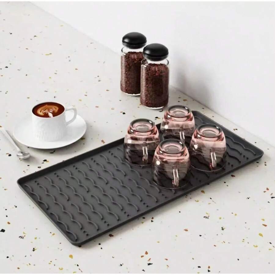 JUSTINLAU 19x40/40x60cm Alfombrillas de Silicona para Cafetera con Alfombrilla Desmontable para Secado de Platos Antideslizante Drenaje de Encimera Alfombrilla de Mesa de Comedor - 19x40 Negro - Ver 1
