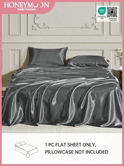 1pc Premium Silky Satin Flat Sheet, Soft Breatheable Wrink-Free Better For Sleep, Luxury Hotel Style, Gift For Mom Dad Friend, Deep Pocket Bed Sheet, Soft And Breathable, For All Size Bed -Twin, Full, King, Queen Size Sheet, Oeko-Tex Certified