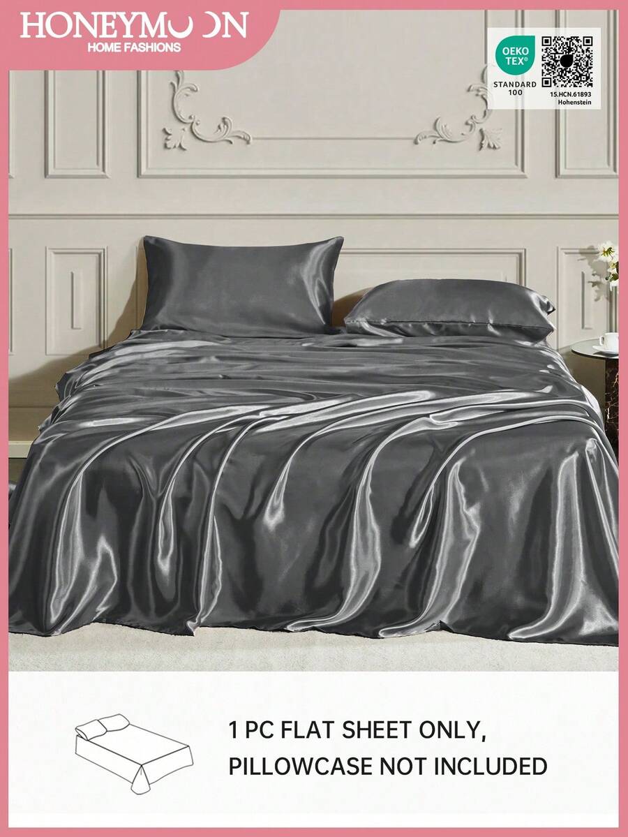 1件装高级丝滑缎面床单，柔软透气，不易起皱，提升睡眠质量，奢华酒店风格，送给父母朋友的理想礼物，深口袋设计，柔软透气，适用于各种尺寸的床——单人床、双人床、特大号床、大号床，通过Oeko-Tex认证 - 深灰色 - 查看 1