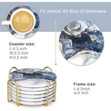 hygIron Tree Juego de 6 Portavasos para Mesa Absorbentes Posavasos de Marmol Antideslizantes de Ceramica para Bebidas con Soporte de Metal Coasters para Varios Tipos de Vasos de Agua y Copas de Vinojuh - Azul - Ver 5