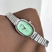 1 chiếc đồng hồ nữ dây đeo hợp kim kẽm màu bạc, chống nước, mặt oval đính pha lê, dùng máy quartz. - màu xanh lá - Xem 8