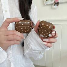 Cute Pink Floral Design Earphone Case Compatible With Apple Pro 3, 1/2/Pro/Pro 2, Shockproof Protective Cover, Korean Style - Brown - View 5