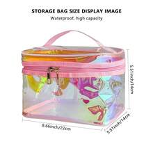 Waterproof Holographic Red PVC Makeup Bag With Handle - 8.66 * 5.51 * 5.51 Inch Travel Cosmetic Organizer For Women Men Toiletry Pouch (Holographic Red-L) - 全像紅-L - 查看 3