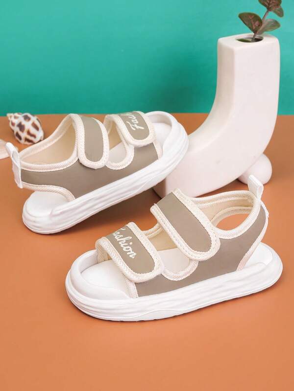 1 Pair Unisex Fashion Flat Slide Sandals, Soft Sole Non-Slip Baby Beach Shoes, Hook And Loop Design Children Sports Sandals, Suitable For Summer