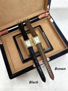 PABLO RAEZ 1pc 18K Gold Lady Watch Elegant Jewelry Dress Wristwatch Stainless Steel Vintage Rectangle Square Clocks Golden Color Non Tarnish Roman Bar Numeral Display Top Brand New AAA Glamorous Design Quartz Retro Female Accessories Watch For Lady - 均碼 - 查看 2