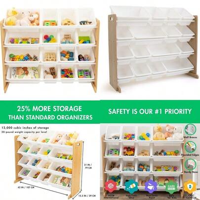 asfdHumble Crew Organizador de Juguetes Extragrande 16 contenedores de Almacenamiento Universal Natural/Blancows