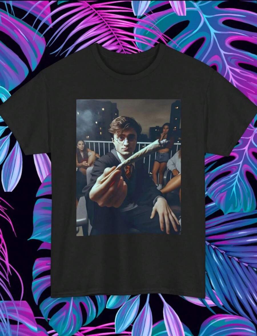 Potter Smoking Funny Tee T-Shirt - 黑色 - 查看 1
