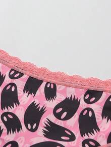 Dircho 5pcs Women's Sexy Cute Gothic Contrast Lace Bikini Panties - Allover Skull & Moon Print Silky Soft Comfy Intimates Underwear, Stretch Breathable Elastic Waist Lightweight Daily Lingerie Set - Multicolor - View 6