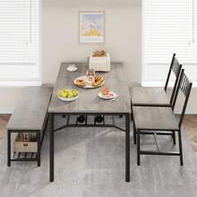 Juego de Mesa de Comedor para 4 Personas con Banco y sillas, Juego de Mesa de Cocina de 4 Piezas con Almacenamiento, Mesa de Comedor Que Ahorra Espacio para Apartamentos y comedores - Gris - Ver 7