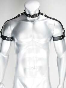 Men's PU Leather Chest Plate Strap - Punk Gothic Style Adjustable Shoulder Strap - Fashion Avant-Garde Accessories Men's Arm Cuffs, Collars - Black - View 6