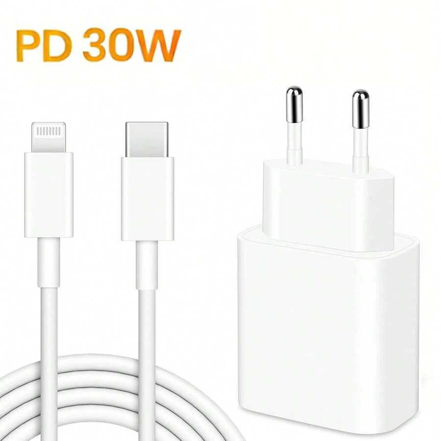 30W USB-C Power Adapter With EU Plug, Includes 3.3FT/100CM High-Speed USB C To Lightning Cable, Charging Kit Compatible With IPhone 14 Pro Max/14 Pro/14, 13 Pro Max/13 Pro/13, 12, 11, XS, X, XS Max, IPad Series - EU C Type Plug(220-240V) - View 1