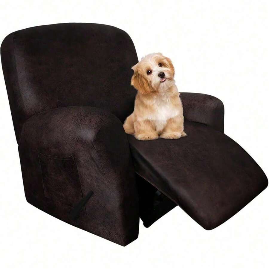 Trugenix-Recliner Sofa Covers - Leather Like Recliner Sofa Covers 3 Seater Recliner Couch Covers For 3 Cushion Couch 8 Pieces Washable Stretch Reclining Sofa Slipcovers (Brown)-GP - 02-巧克力 - 查看 1