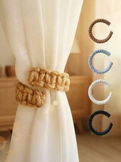 1pc Vintage Style Linen Woven Curtain Ties - Rustic Curtain Fixing Strap For Living Room Window Decoration