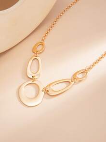 1pc Vintage Exaggerated Geometric Hollow Oval & Water Drop Splice Charm Necklace, Luxurious & Elegant, Suitable For Wedding, Party, Vacation, Casual, Street Style, Women & Couples, Holiday, Birthday, Versatile Gift - Necklace - View 8