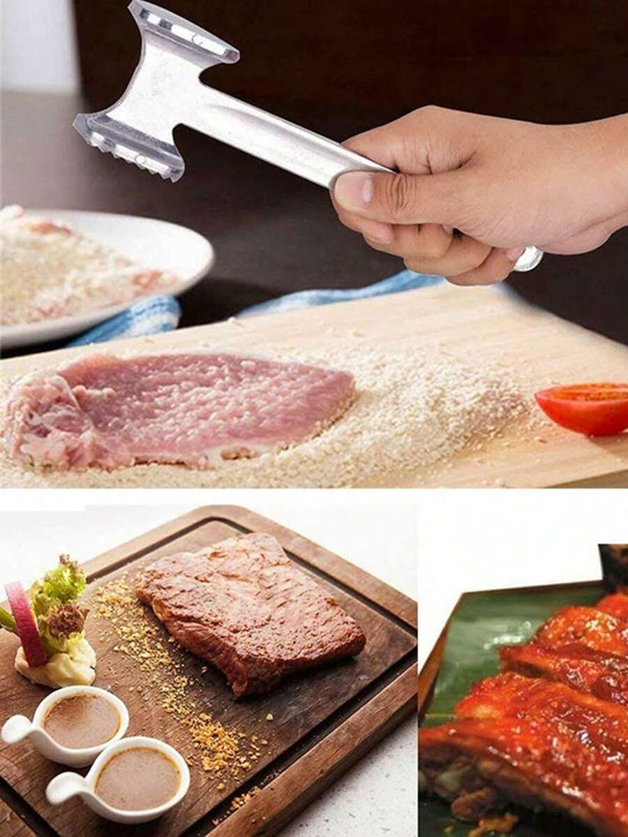 1pc Aluminum Alloy Meat Tenderizer, Steak Pounder, Home Use Large Meat Mallet, Beef Meat Hammer, Double-Sided Meat Pounder - Multicolor - View 1