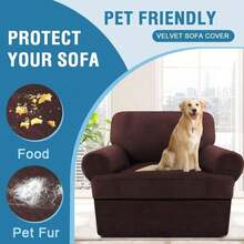 Trugenix-Sofa Cover 2 Piece T Cushion Armchair Slipcovers Velvet Couch Cover Furniture Protector Stretch T Cushion Sofa Covers For 1 Cushion Couch With 1 Individual T Cushion Covers, Deep Teal-GP - 棕色 - 查看 7