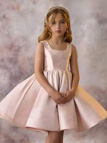 年轻女孩无袖派对礼服公主裙，适合小女孩生日派对、婚礼花童、伴娘、重要场合和节日 - 粉色 - 查看 2