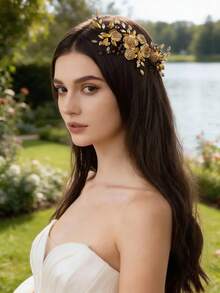 1pc Floral Rhinestone Elegant Side Comb, Bridal Bridesmaid Wedding Headpiece, Suitable For Women Princess Party, Performance, Date Hairpiece - Multicolor - View 1