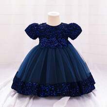 Pink Kids Clothes 2116 Big Bow 3D Flower Girls Frock Tulle Sequins Ball Gown Pageant Children Elegant Princess Prom Host Formal Evening Party Cocktail Dress 0-4Y - 黑色藍色 - 查看 1